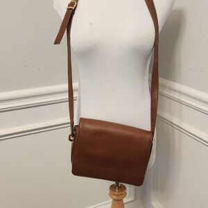 Vintage 100% Cognac Leather Organizer Wallet Crossbody Purse